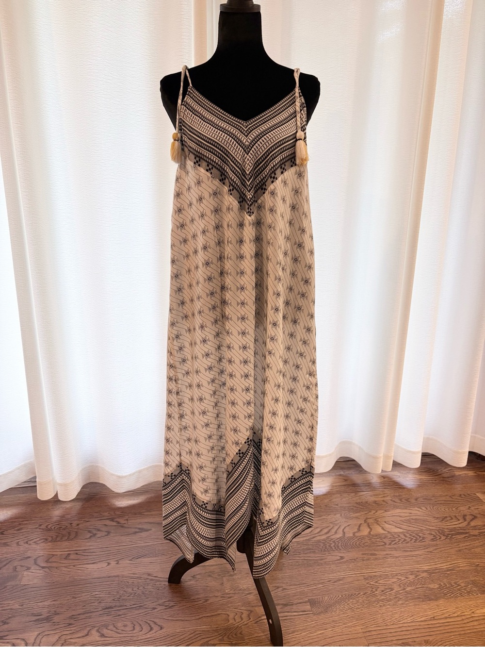 Chelsea & Violet White and Black Tassel Strap Midi Dress
